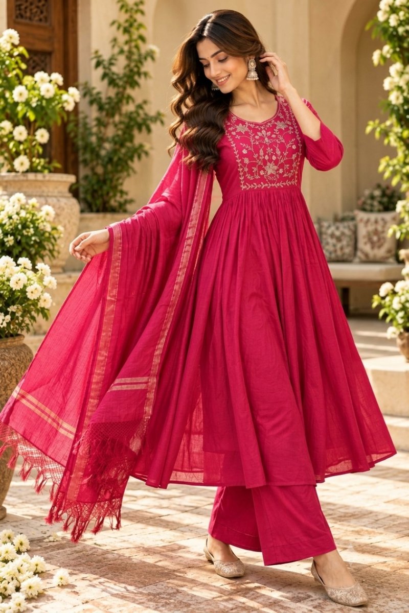 Ff Mul Chanderi With Inner With Heavy Work Kurti With Bottom Dupatta